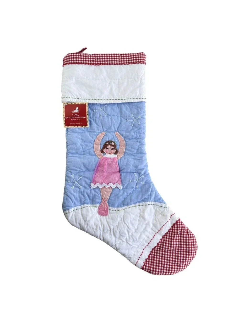 Pottery Barn Kids Quilted Christmas Stocking Ballerina Pink Dress Ballet Gingham